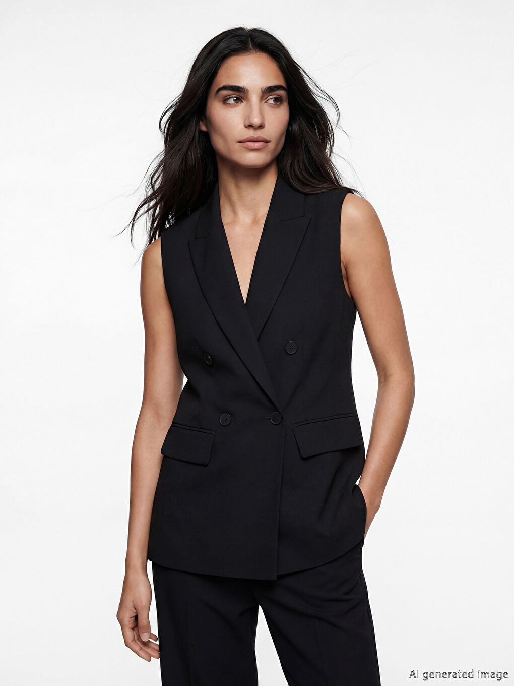 Siyah Kruvaze Yaka Kadın Klasik Yelek