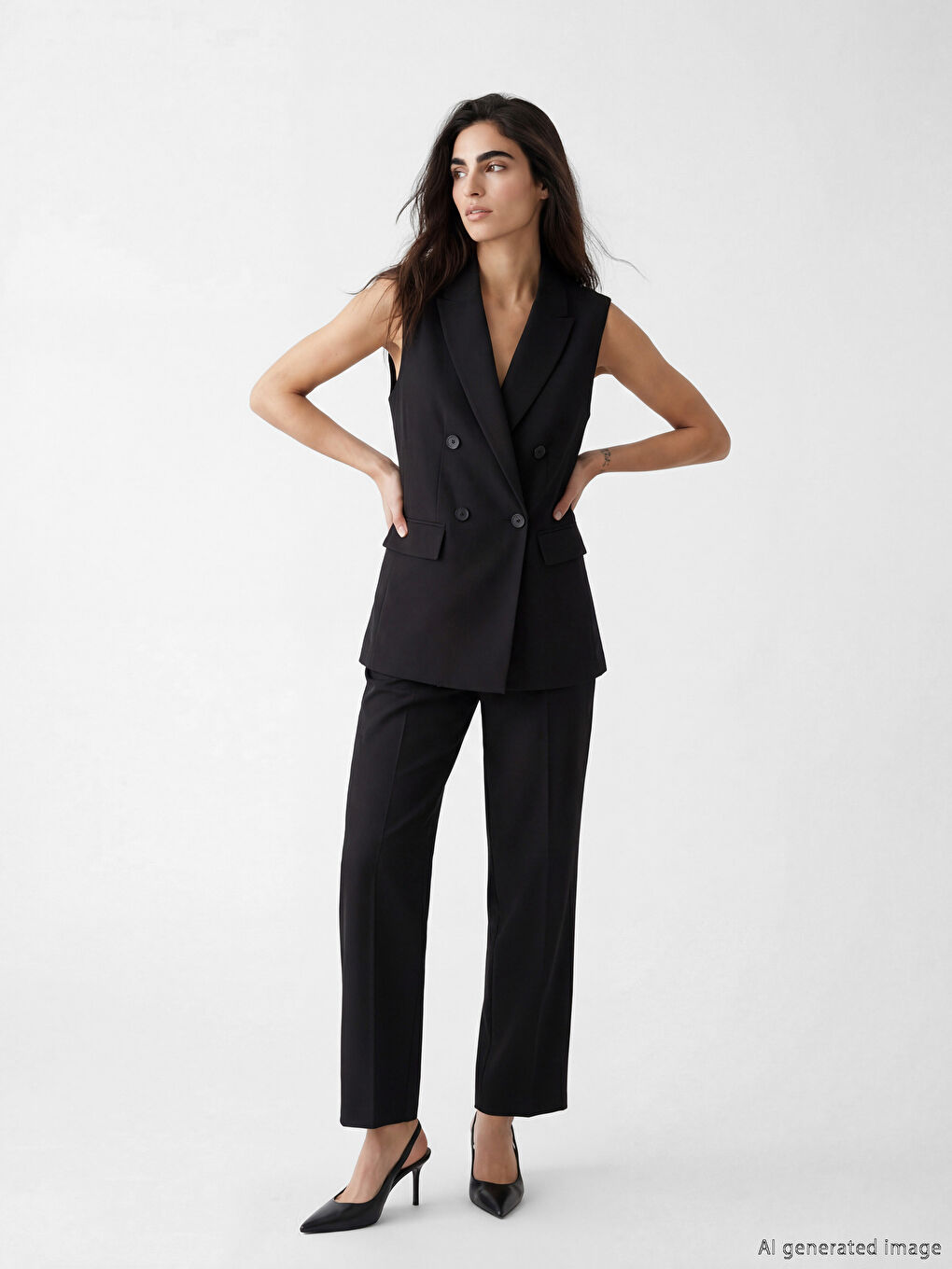 Siyah Kruvaze Yaka Kadın Klasik Yelek-1