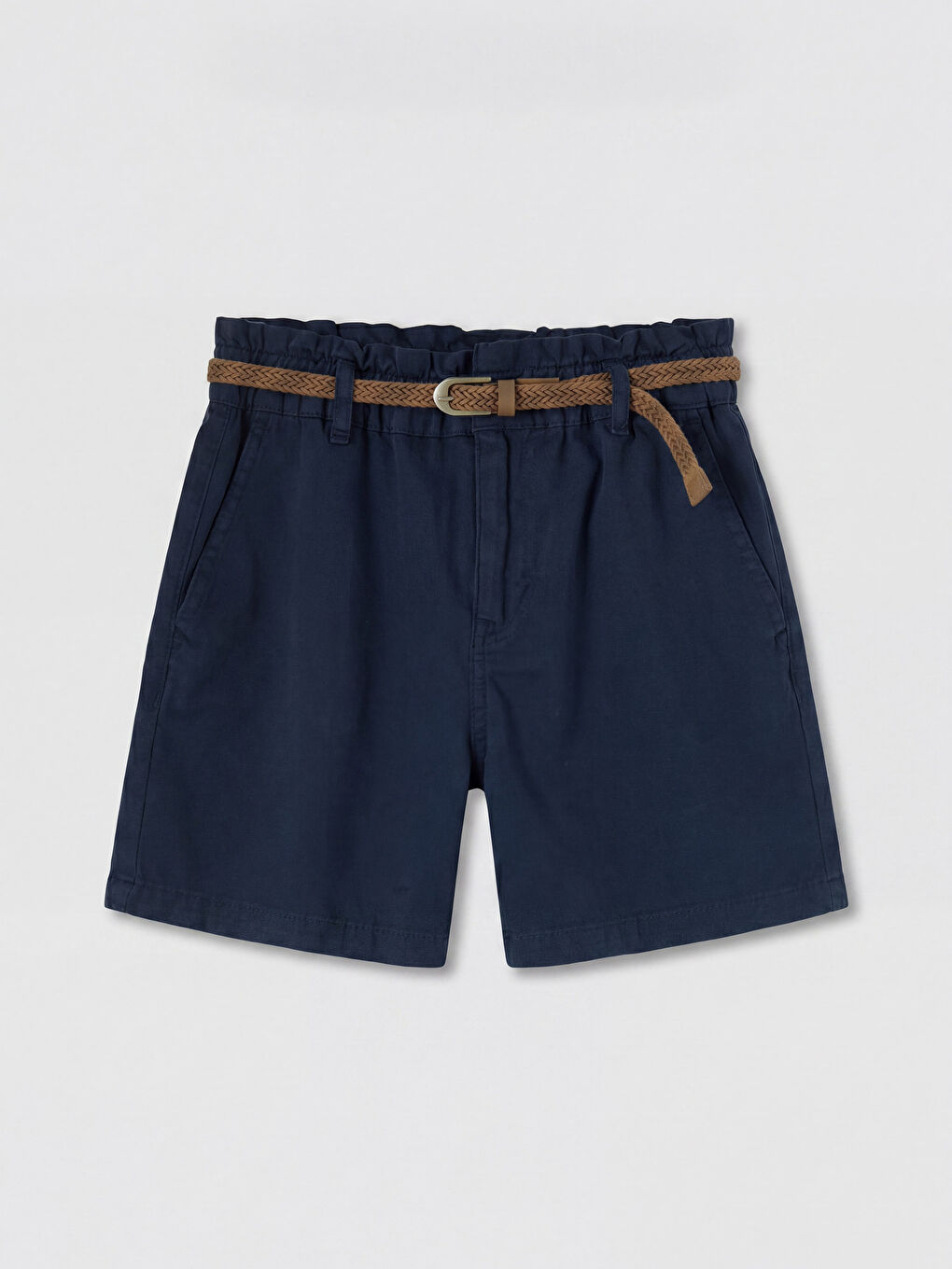 Lacivert Beli Kemerli Kadın Pileli Jean Şort