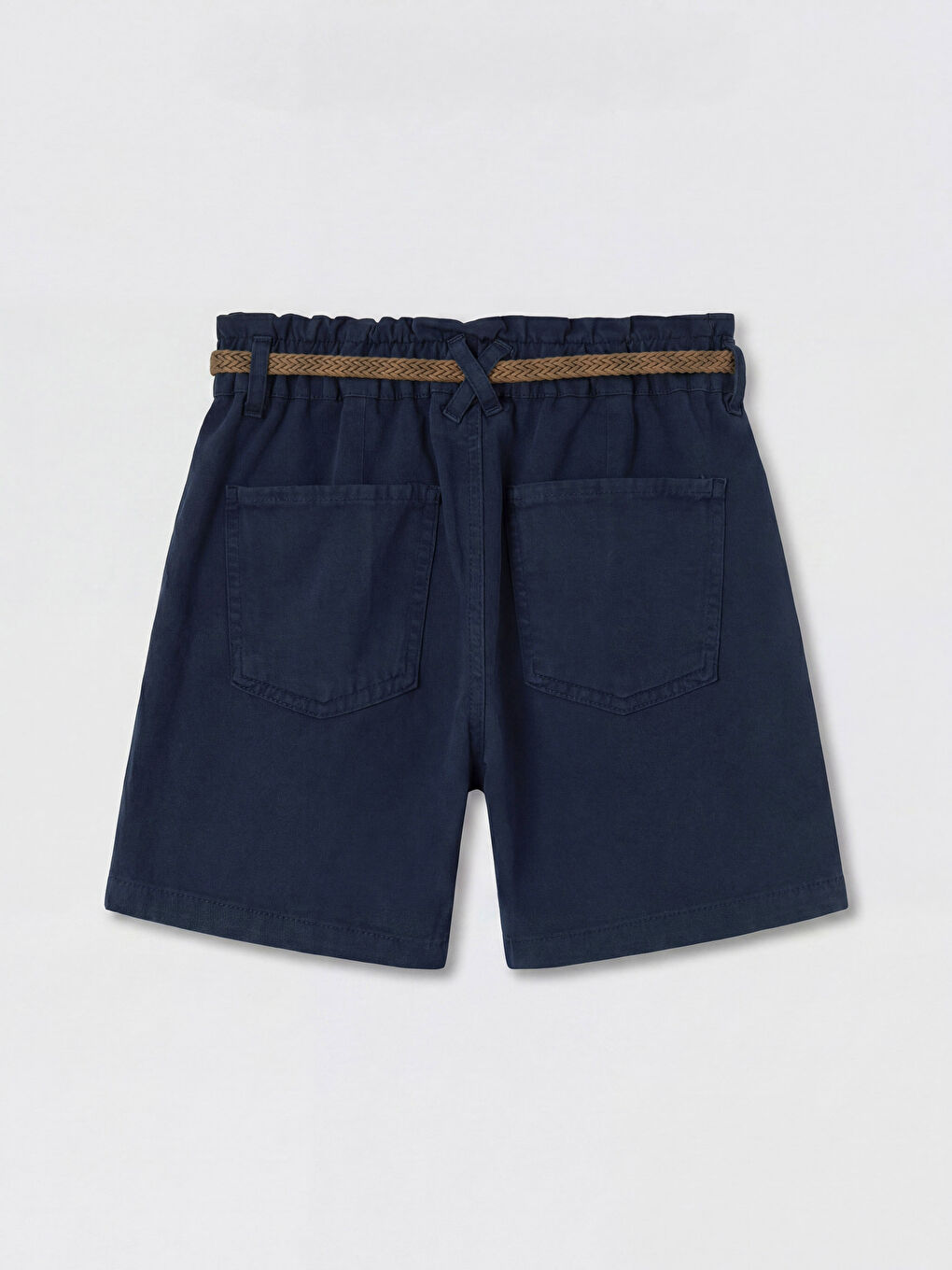 Lacivert Beli Kemerli Kadın Pileli Jean Şort-1