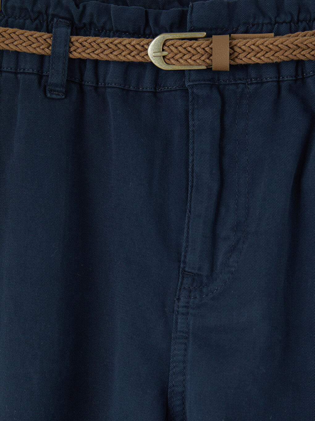 Lacivert Beli Kemerli Kadın Pileli Jean Şort-2