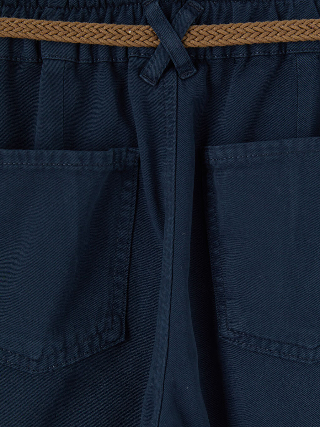 Lacivert Beli Kemerli Kadın Pileli Jean Şort-3