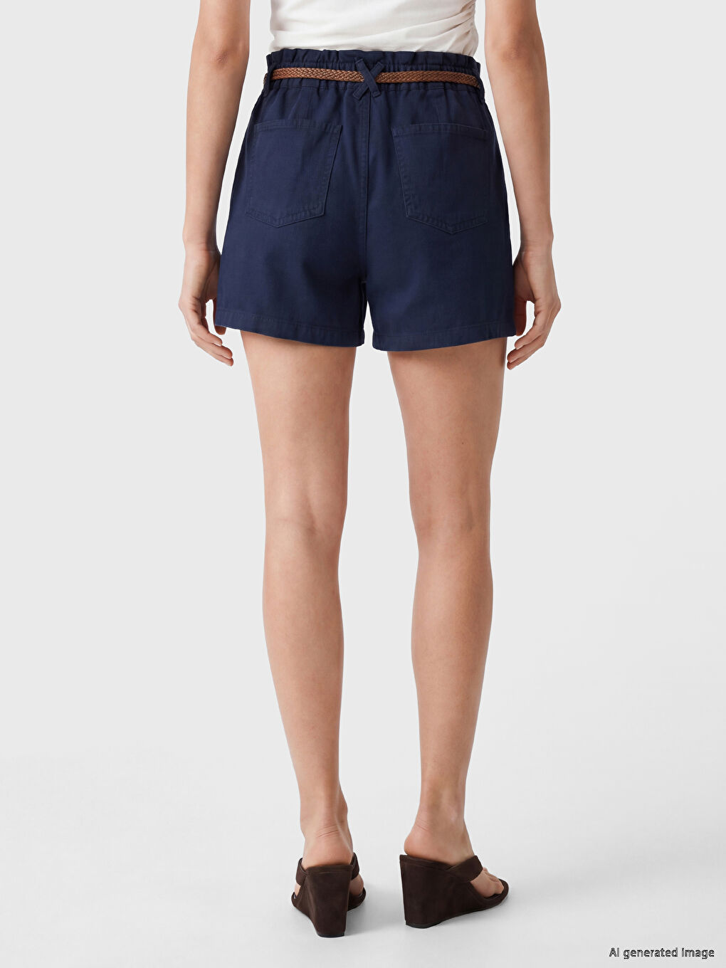 Belted Women's Pleated Jean Shorts-3