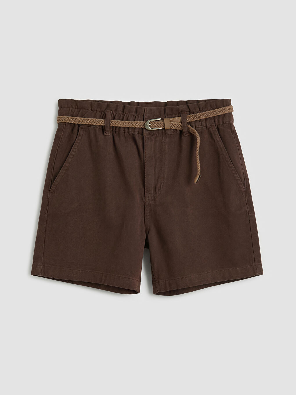 Kahverengi Beli Kemerli Kadın Jean Şort