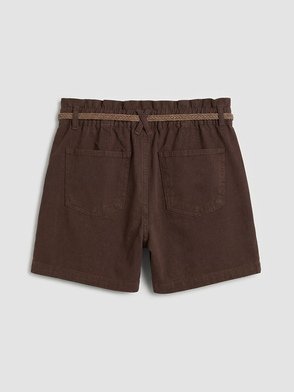 Kahverengi Beli Kemerli Kadın Jean Şort-1