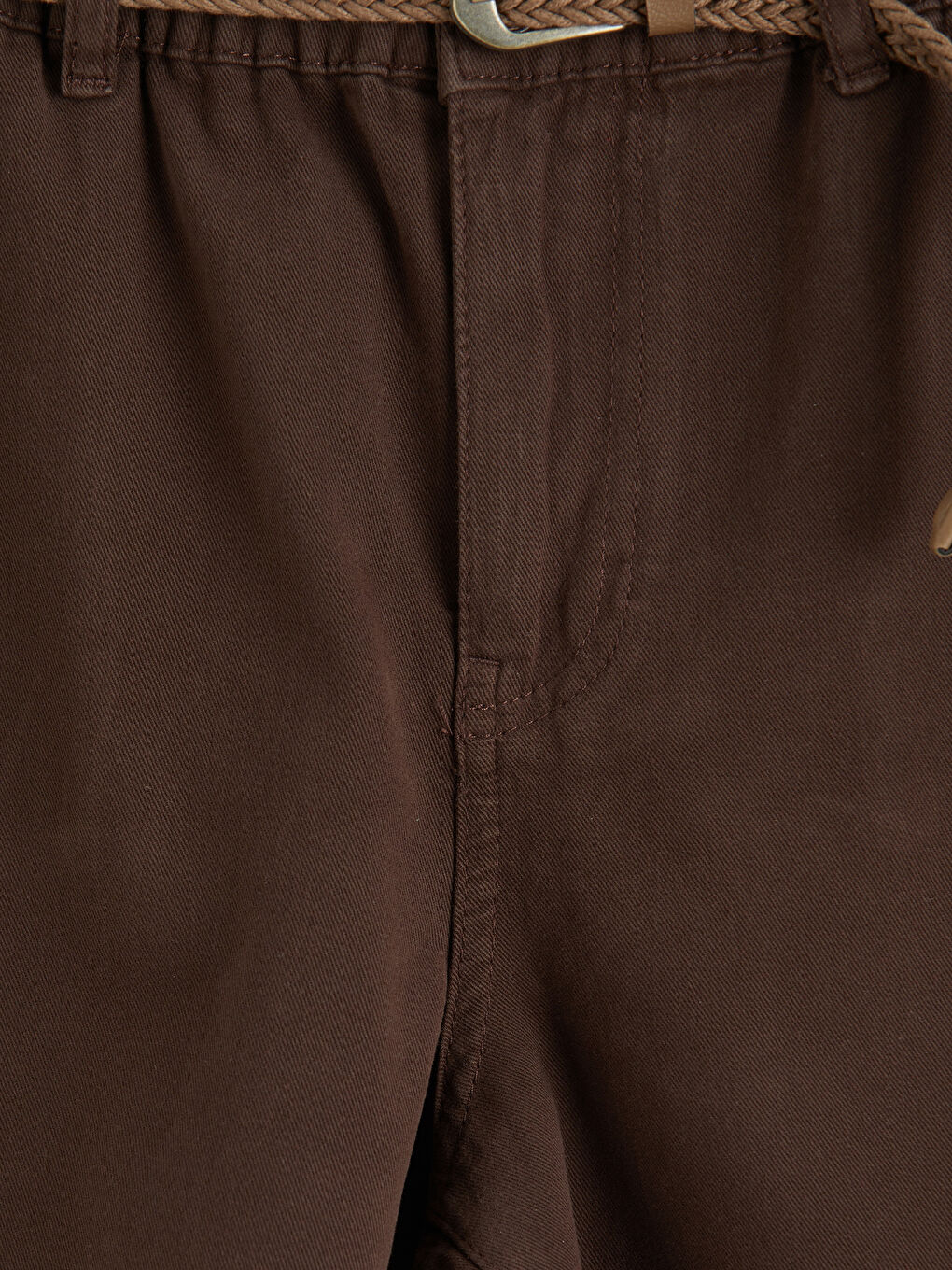 Kahverengi Beli Kemerli Kadın Jean Şort-2