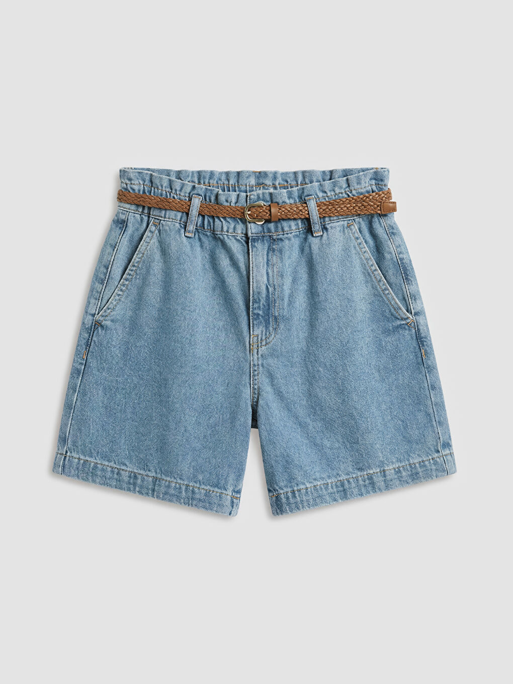 İndigo Bel Kemerli Kadın Jean Şort