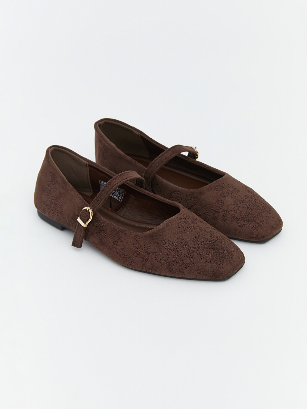 Embroidered Buckle-detail Women's Ballet Flats