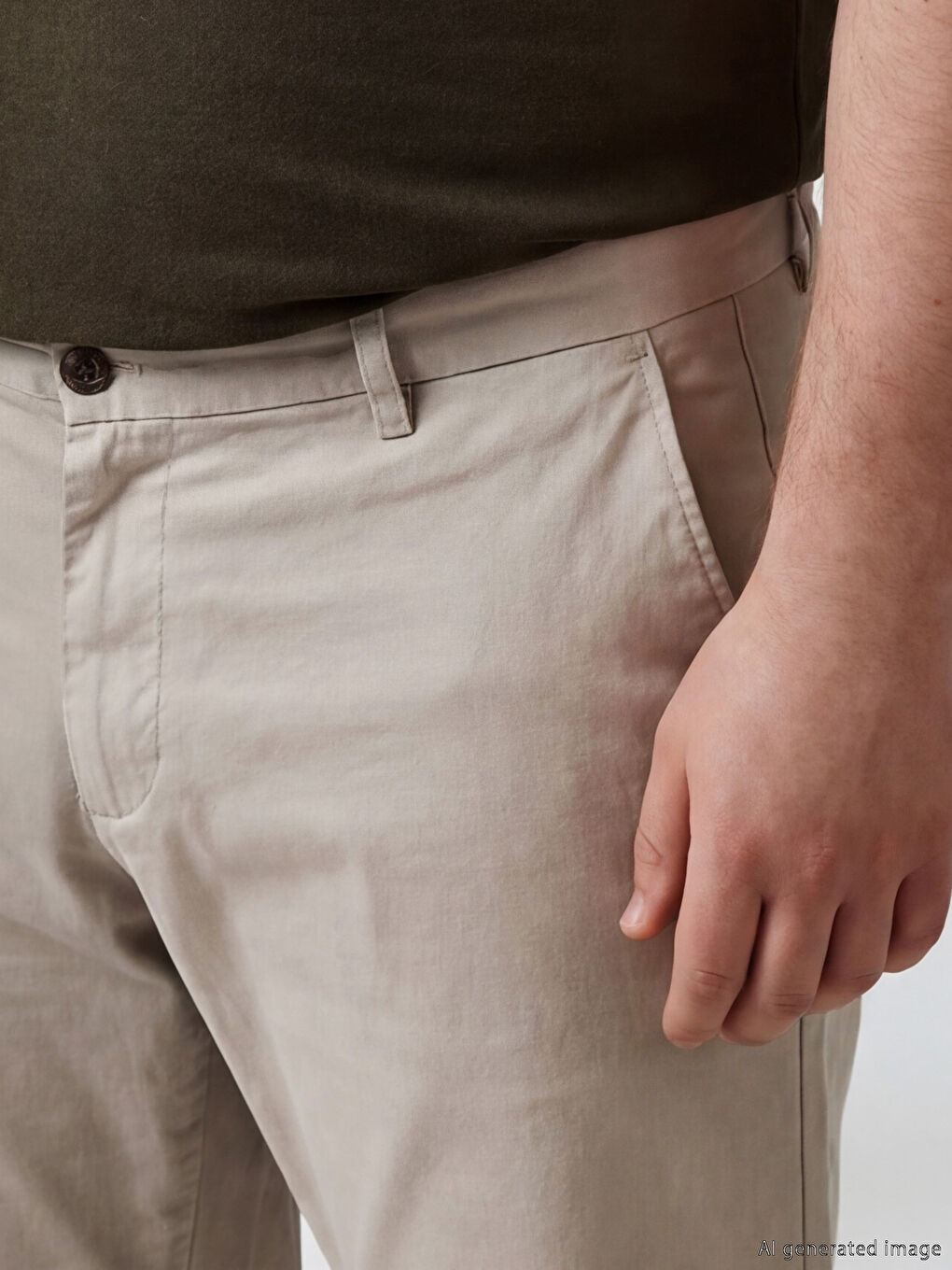 Bej Standart Kalıp Erkek Pantolon-2