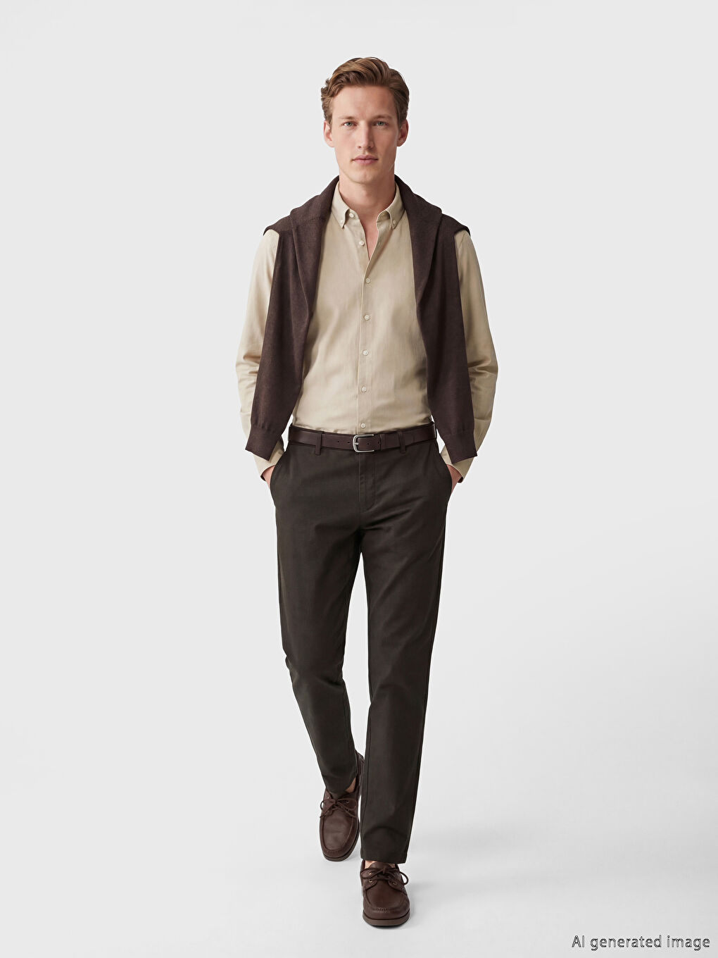 Kahverengi Standart Kalıp Erkek Pantolon-1