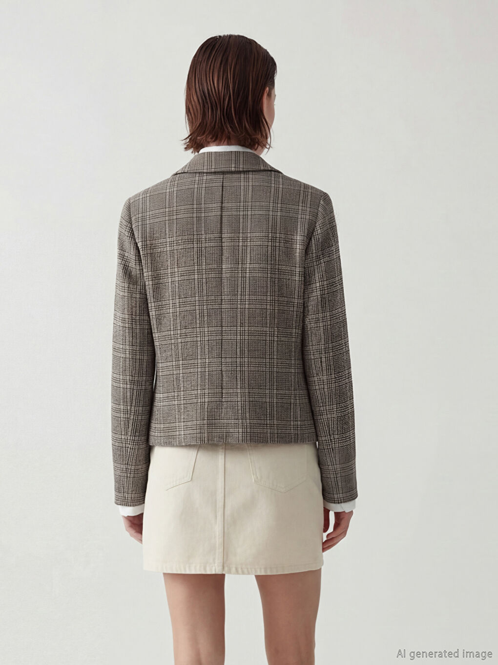 Kahverengi Gömlek Yaka Ekose Kadın Ceket-4