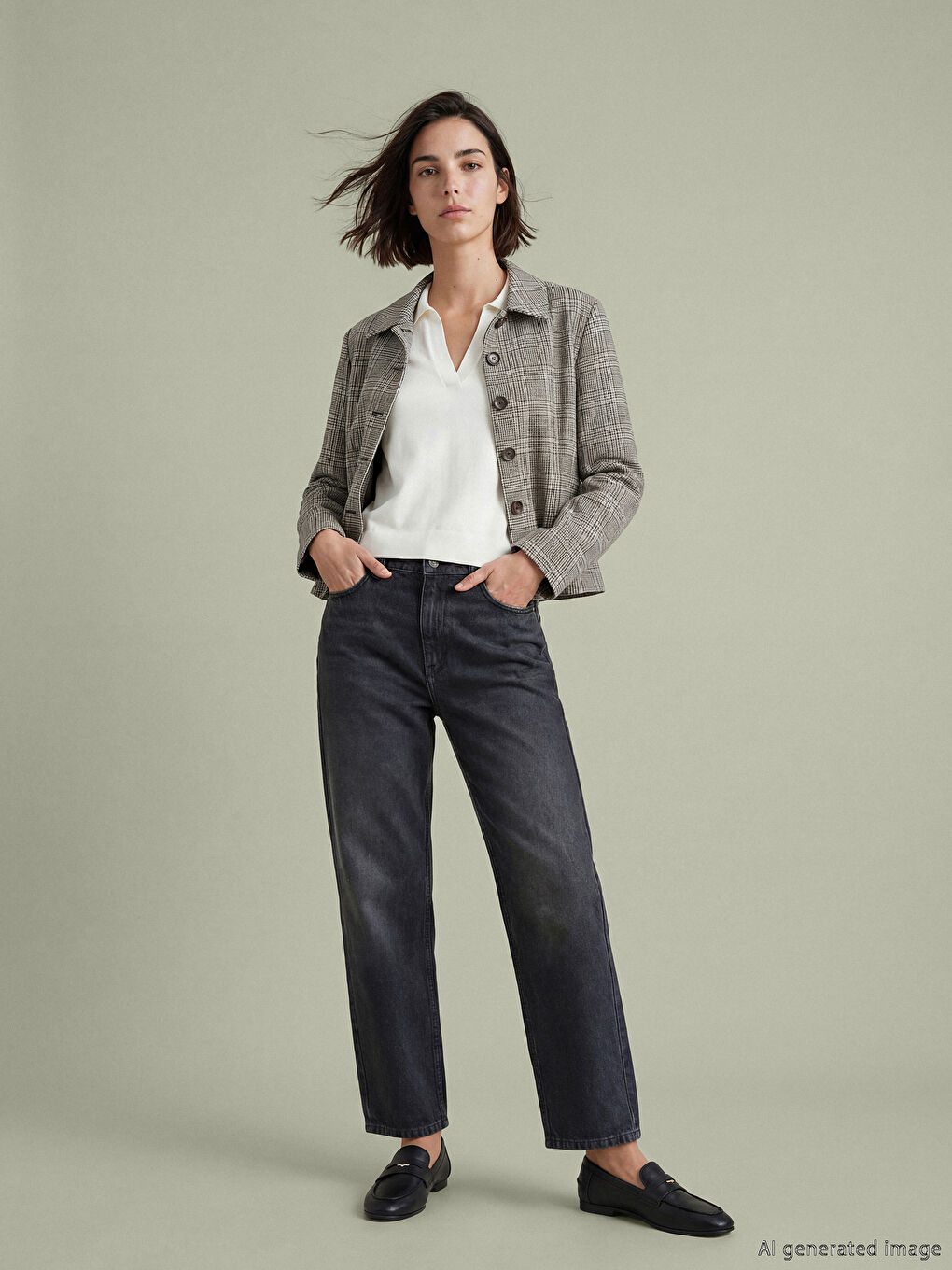 Kahverengi Gömlek Yaka Ekose Kadın Ceket-1