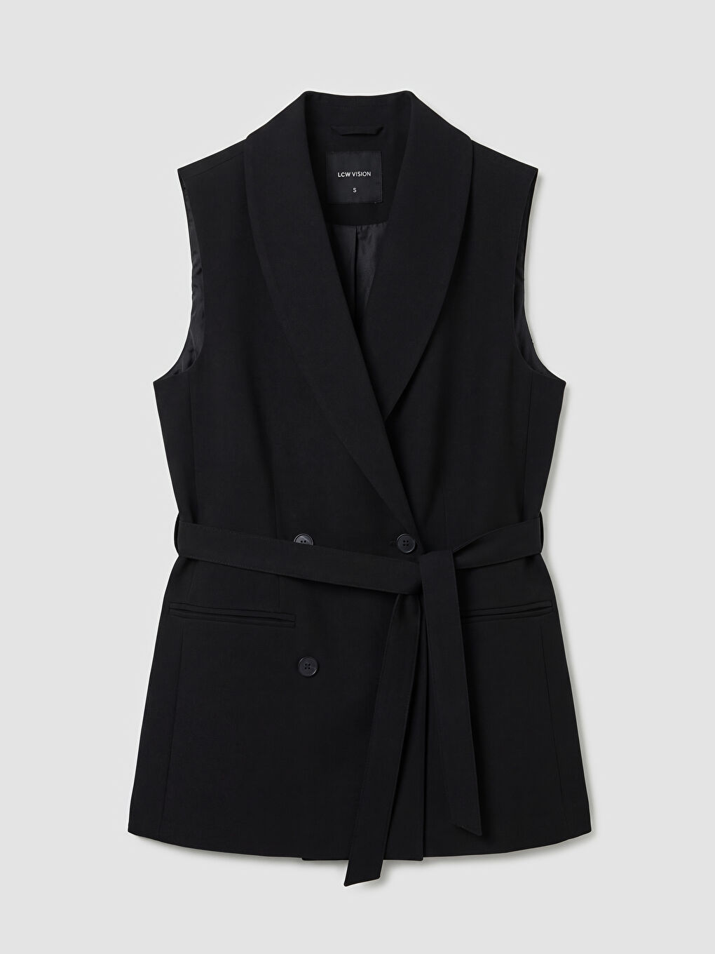 Siyah Kruvaze Yaka Beli Kuşaklı Kadın Klasik Yelek