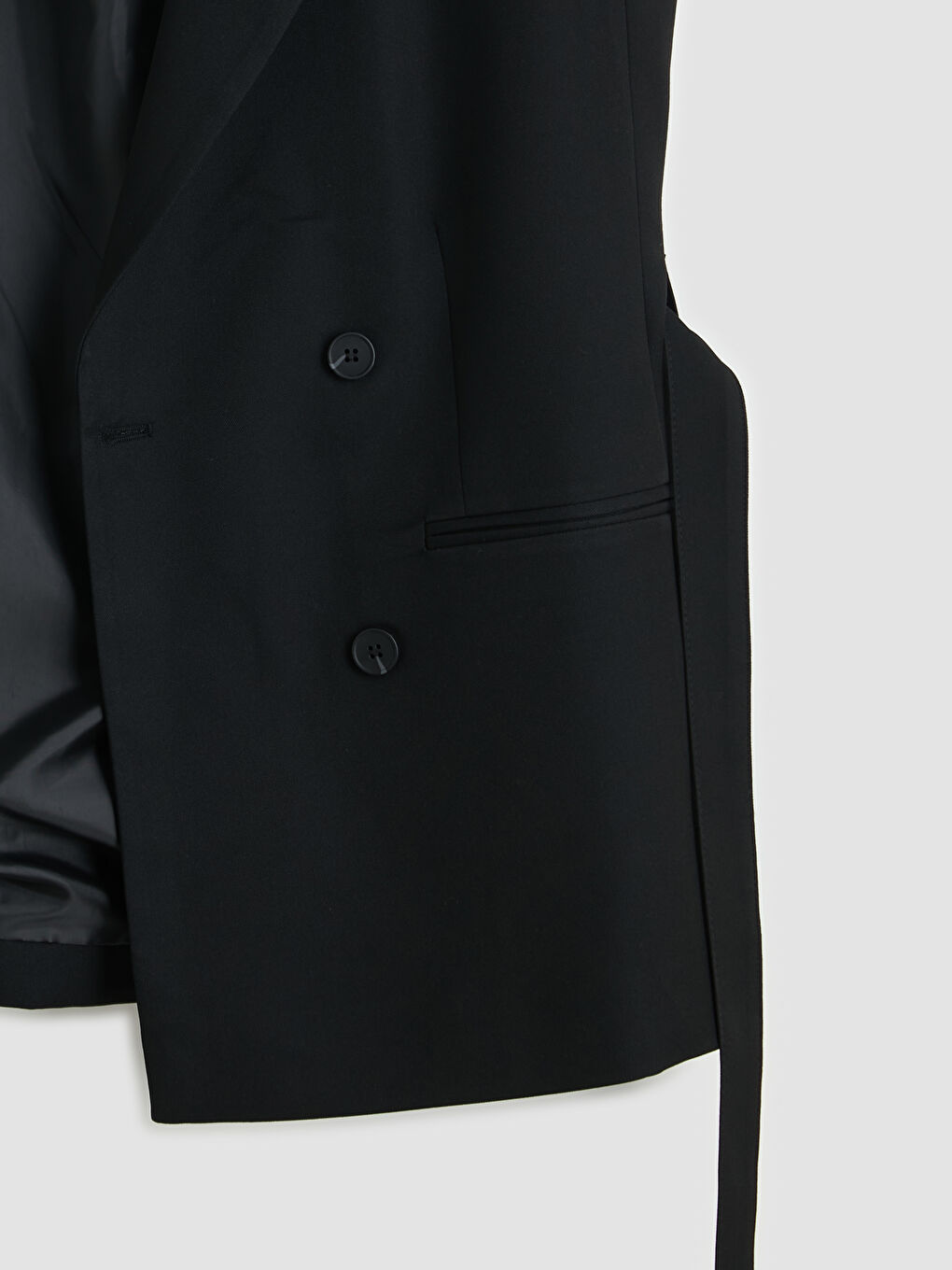 Siyah Kruvaze Yaka Beli Kuşaklı Kadın Klasik Yelek-3