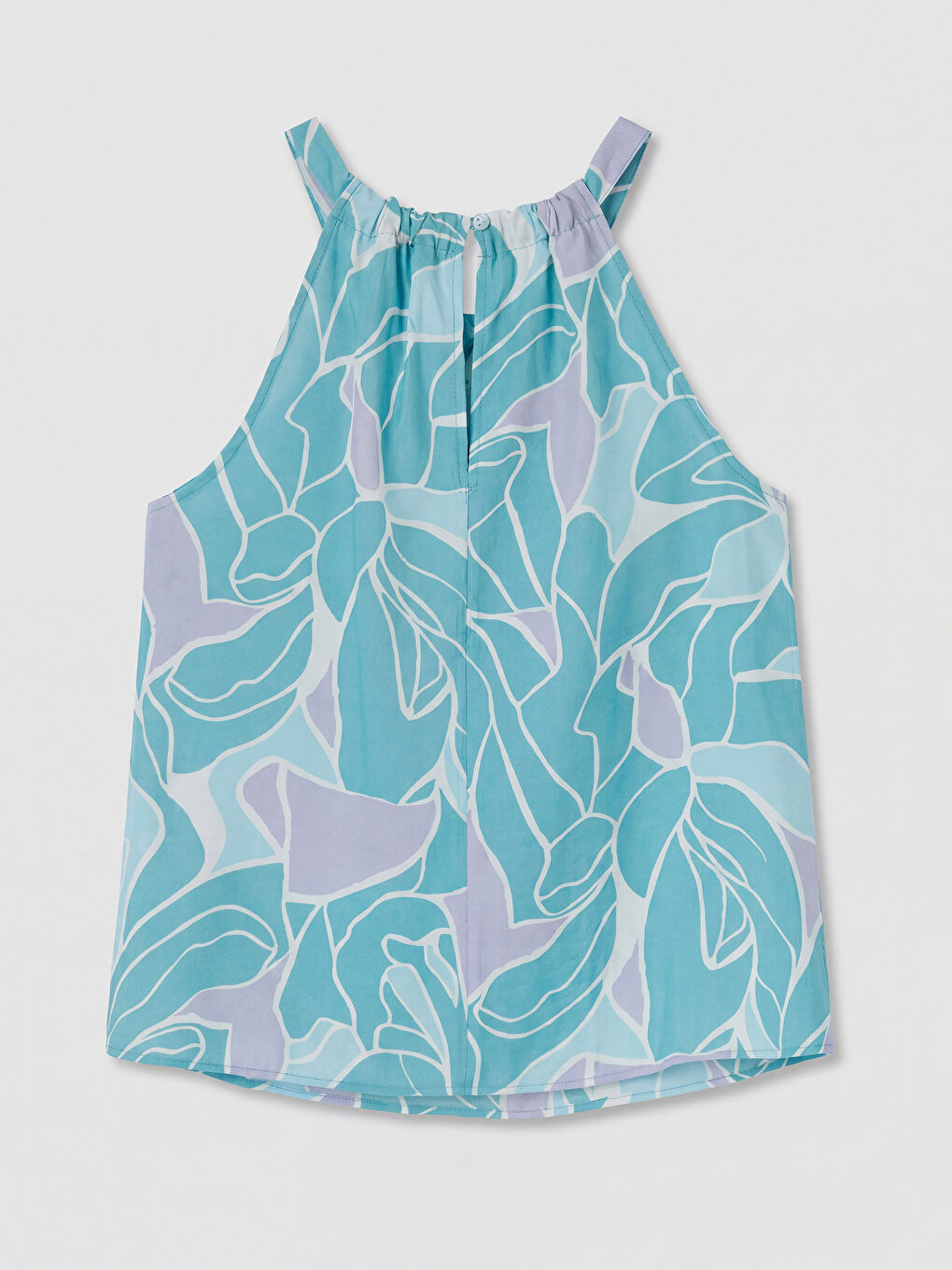 Mavi Halter Yaka Desenli Bluz-5