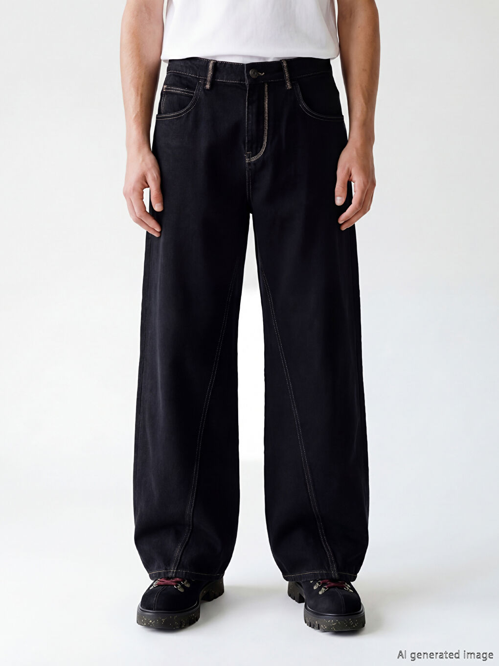 Siyah Wideleg Erkek Jean Pantolon-2