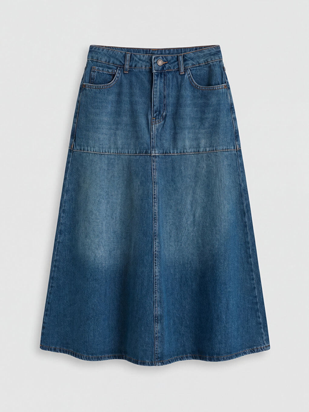 İndigo A Kesim Midi Jean Etek-4