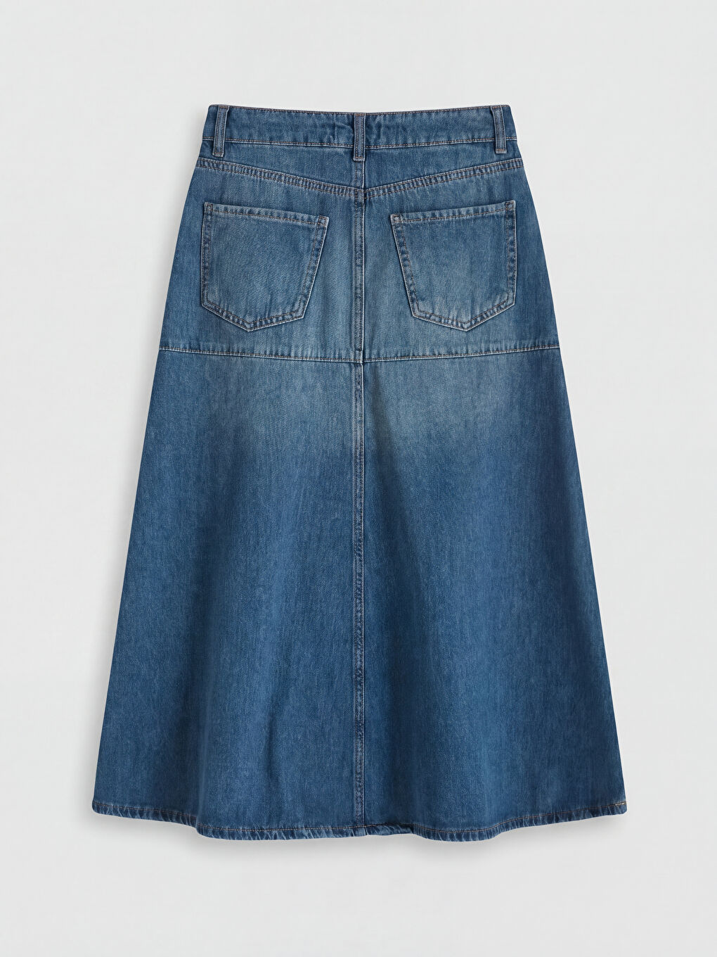 İndigo A Kesim Midi Jean Etek-5