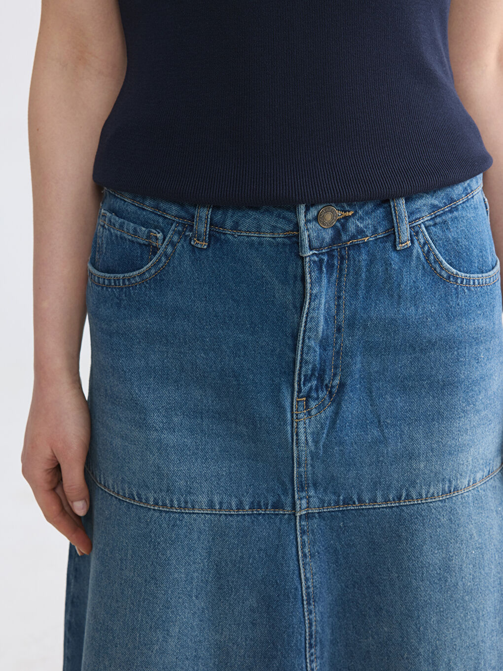 İndigo A Kesim Midi Jean Etek-2