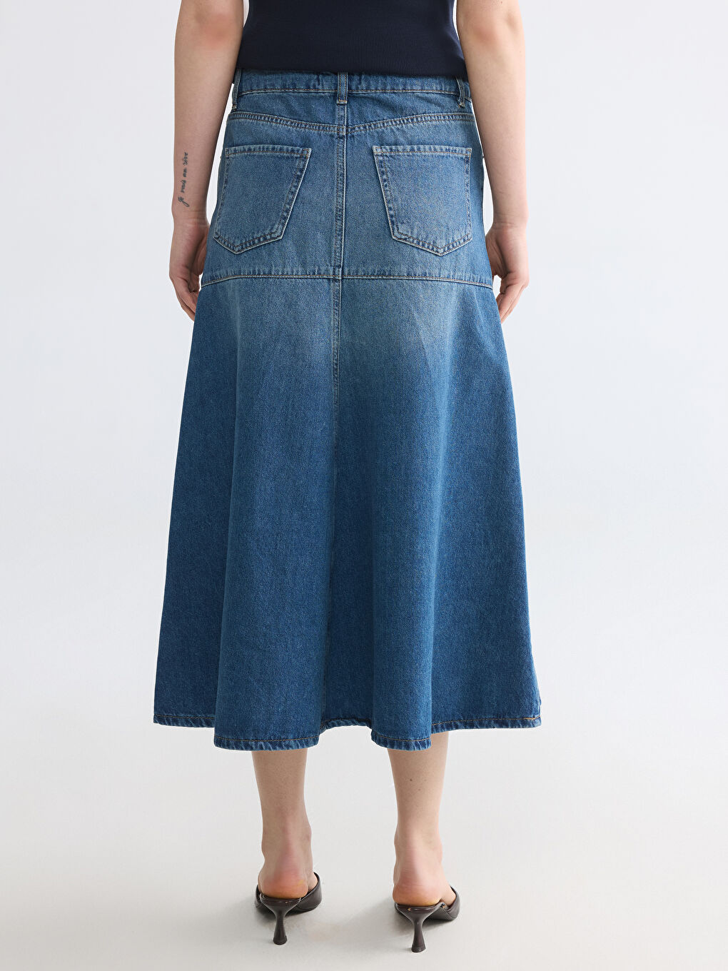 İndigo A Kesim Midi Jean Etek-3