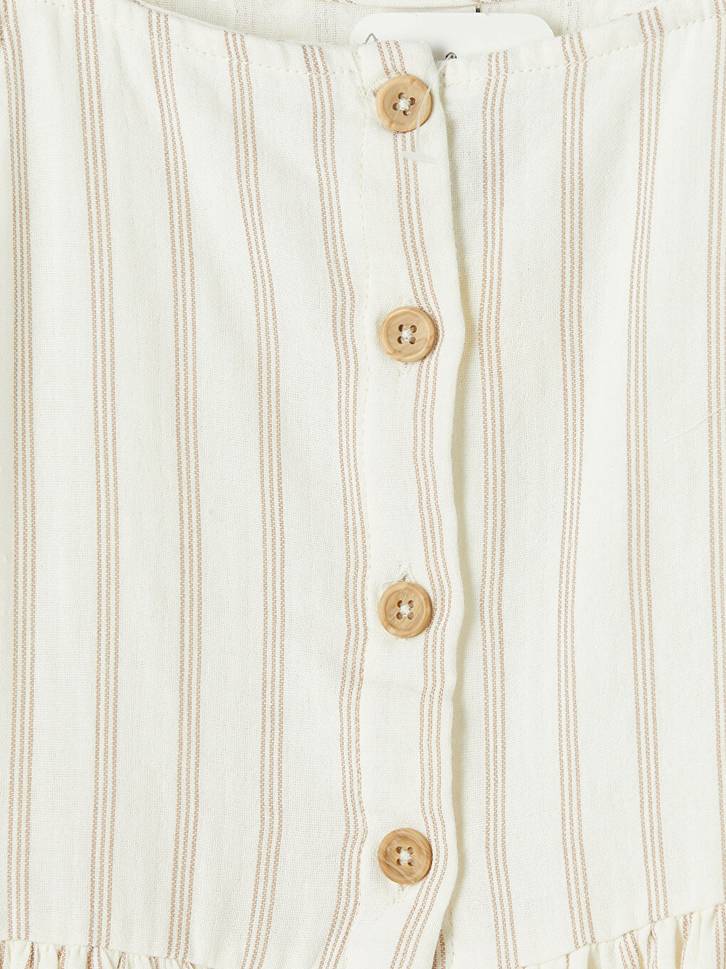 Bej Kare Yaka Çizgili Kız Çocuk Elbise-2