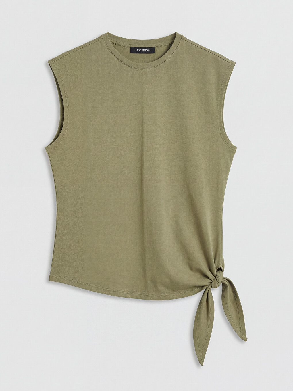 Crew Neck Tie Detail Women's T-Shirt-4