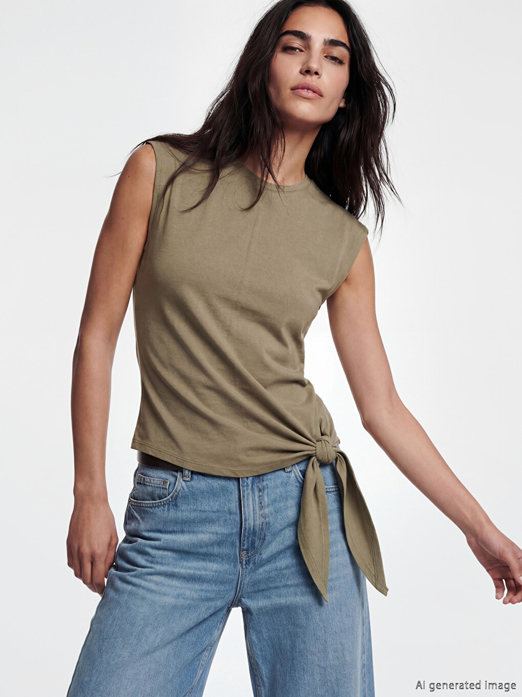 Crew Neck Tie Detail Women's T-Shirt