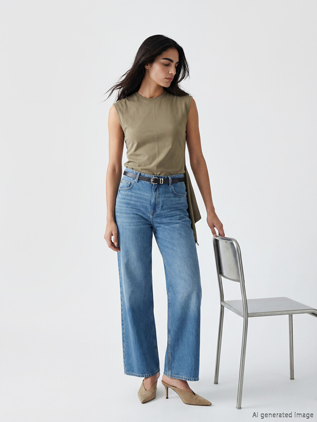 Crew Neck Tie Detail Women's T-Shirt-1