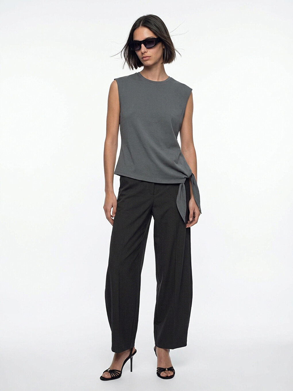 Crew Neck Tie Detail Women's T-Shirt-1
