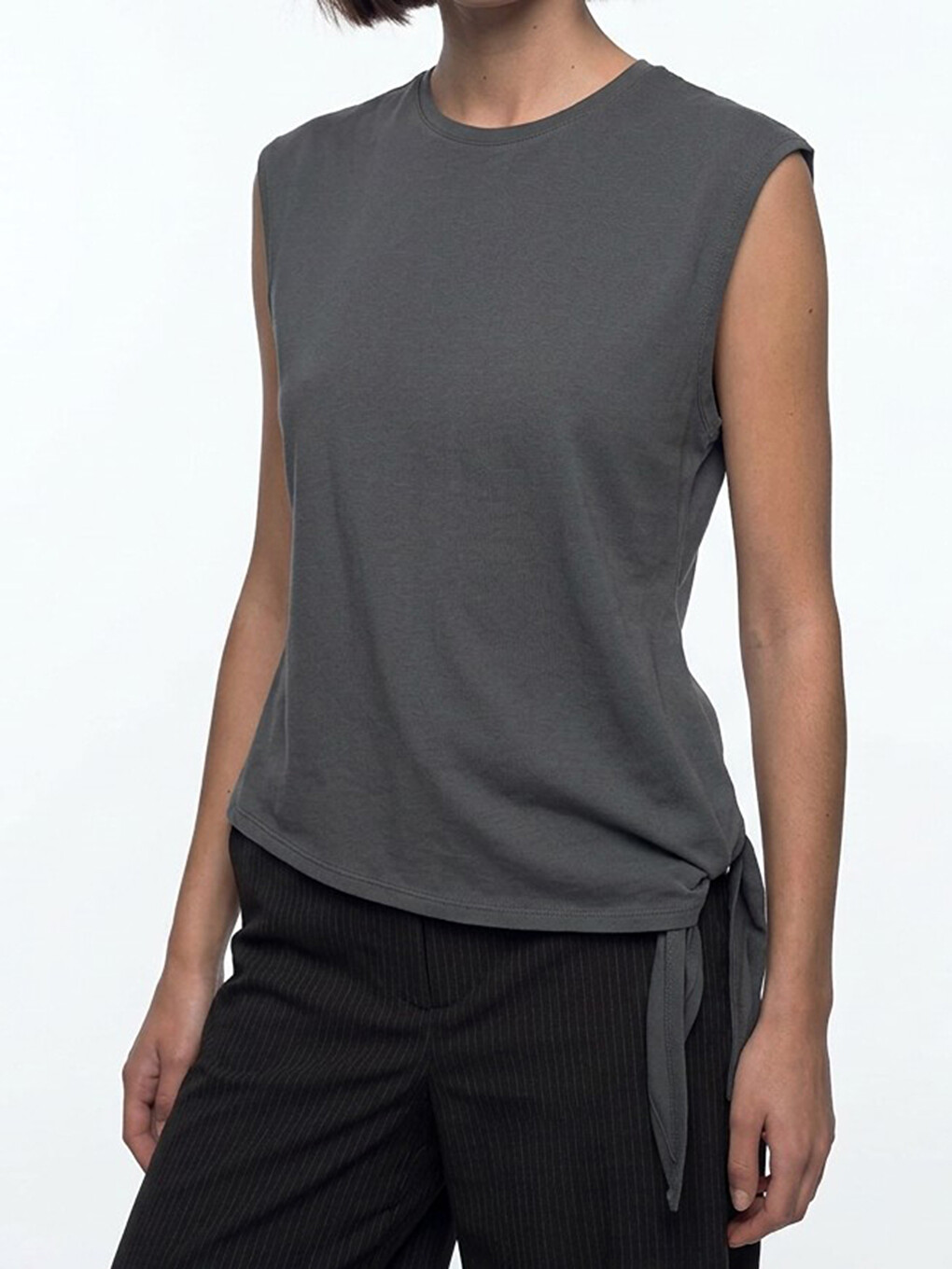 Crew Neck Tie Detail Women's T-Shirt-2
