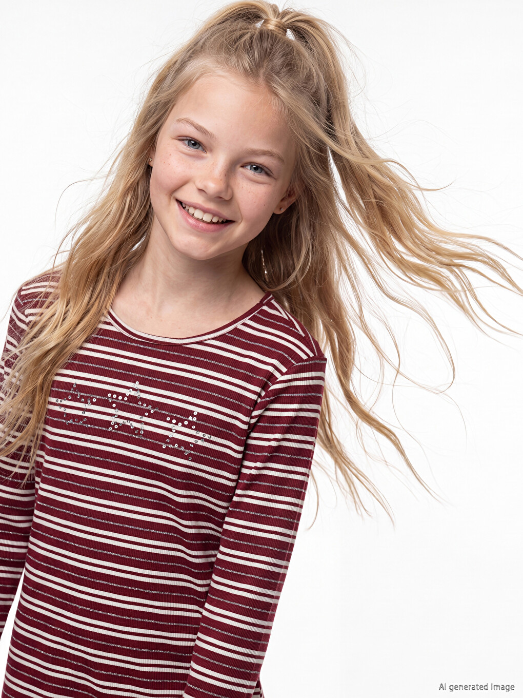 Crew Neck Rhinestone Embellished Girls' Dress-1