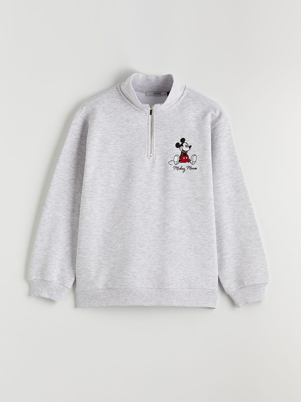 Gri Mickey Mouse Nakışlı Kadın Kalın Sweatshirt