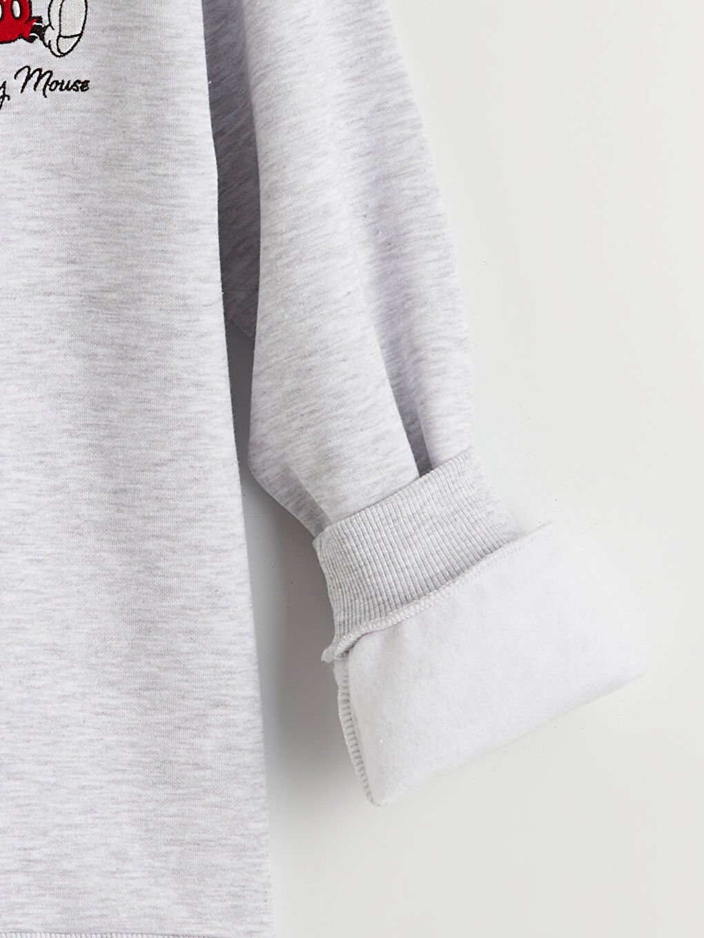 Gri Mickey Mouse Nakışlı Kadın Kalın Sweatshirt-1