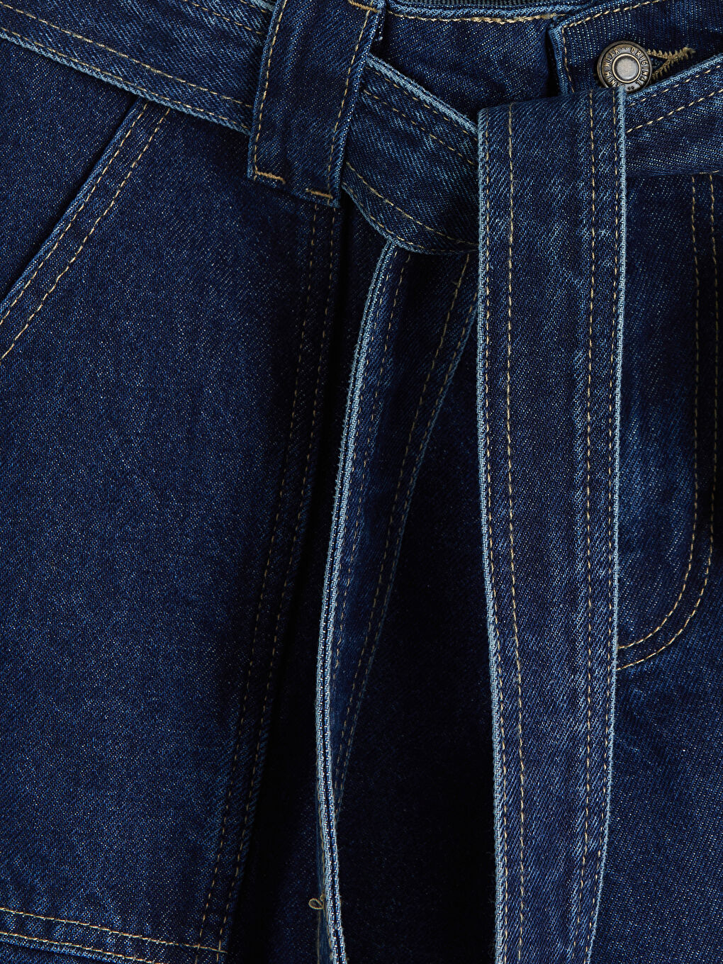 İndigo Beli Kemerli Wideleg Kadın Jean Pantolon-2