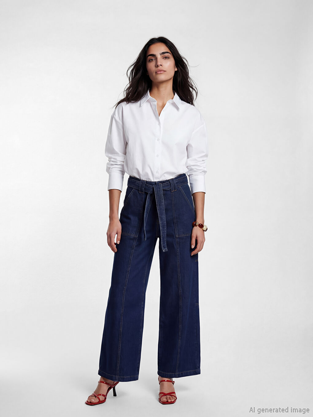 Belted High Waisted Wide Leg Women's Jeans