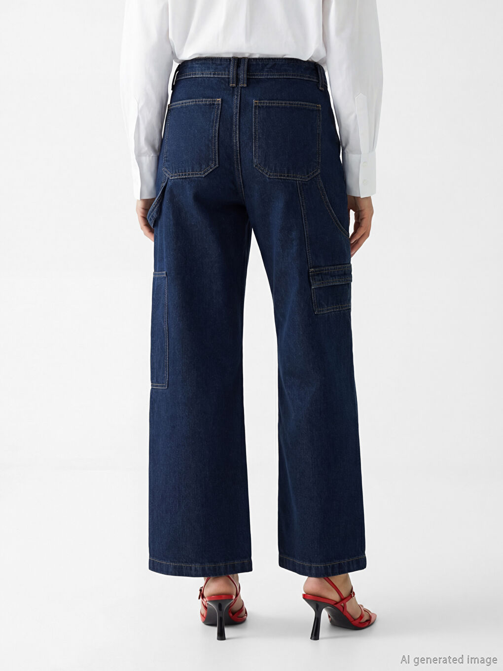 Belted High Waisted Wide Leg Women's Jeans-3