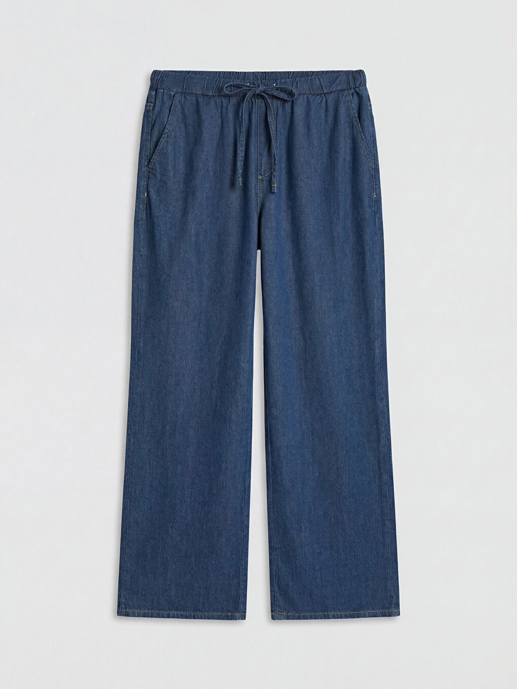 İndigo Beli Lastikli Wideleg Kadın Jean Pantolon