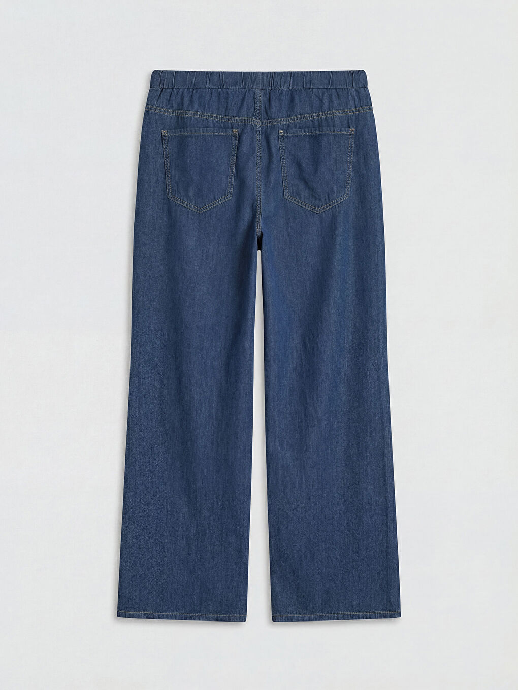 İndigo Beli Lastikli Wideleg Kadın Jean Pantolon-1