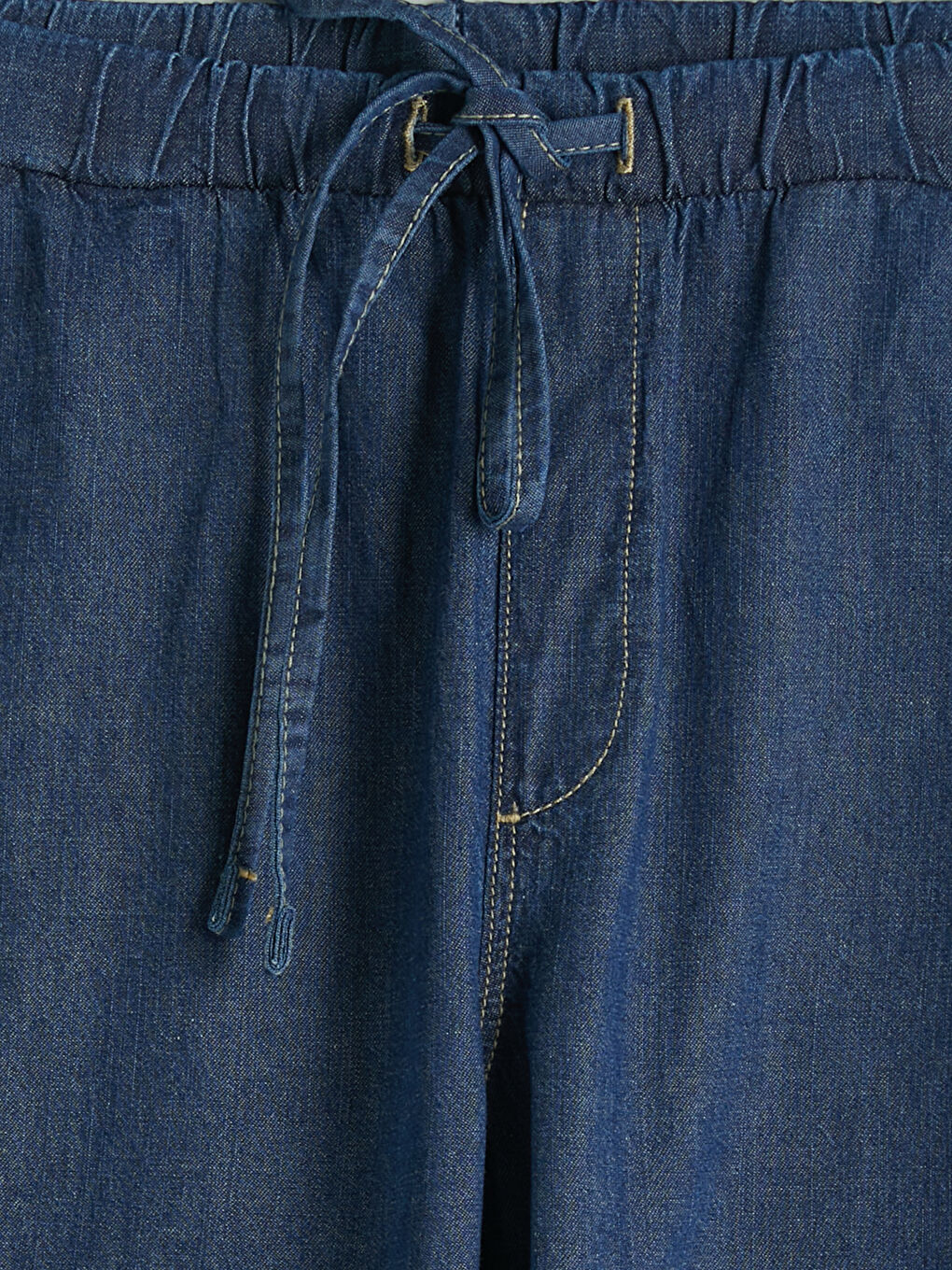 İndigo Beli Lastikli Wideleg Kadın Jean Pantolon-2