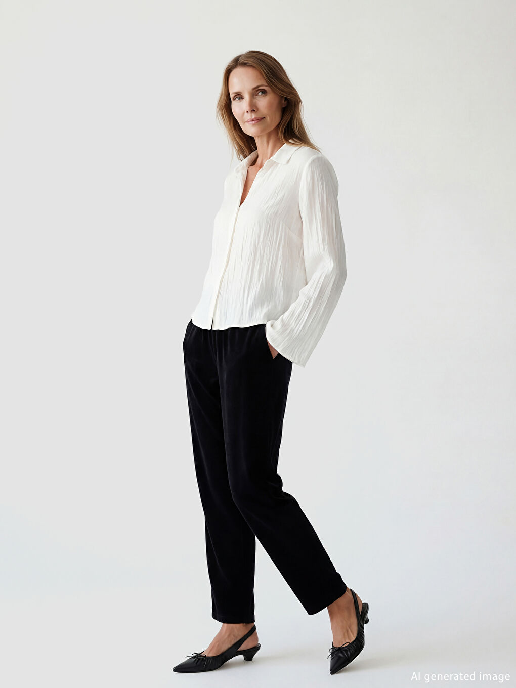 Siyah Büyük Beden Beli Lastikli Kadın Kadife Pantolon