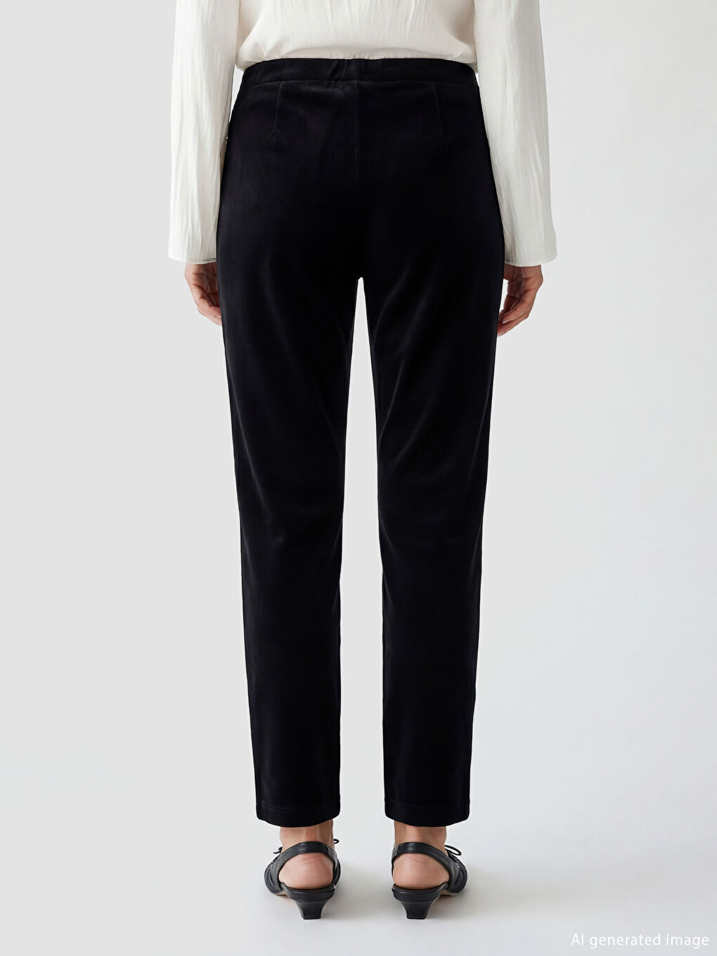 Siyah Büyük Beden Beli Lastikli Kadın Kadife Pantolon-3