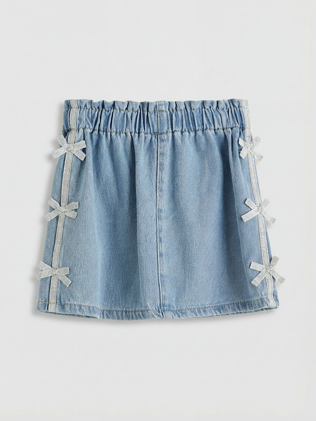 İndigo Beli Lastikli Fiyonklu Kız Çocuk Jean Etek-1