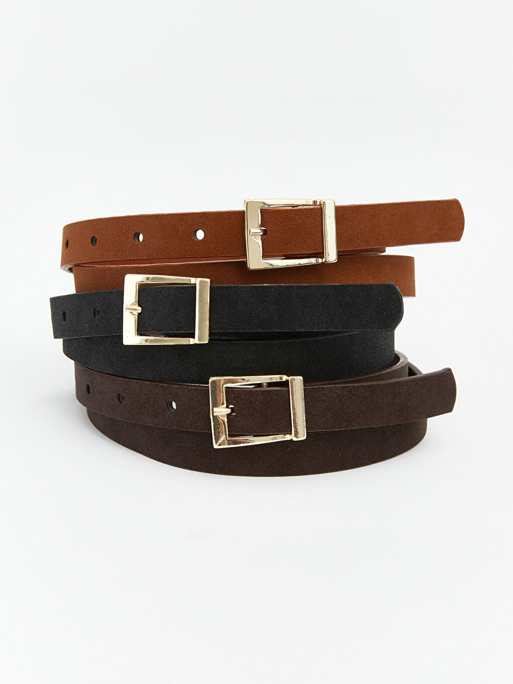 Kahverengi Süet Görünümlü Kadın Kemer 3'lü