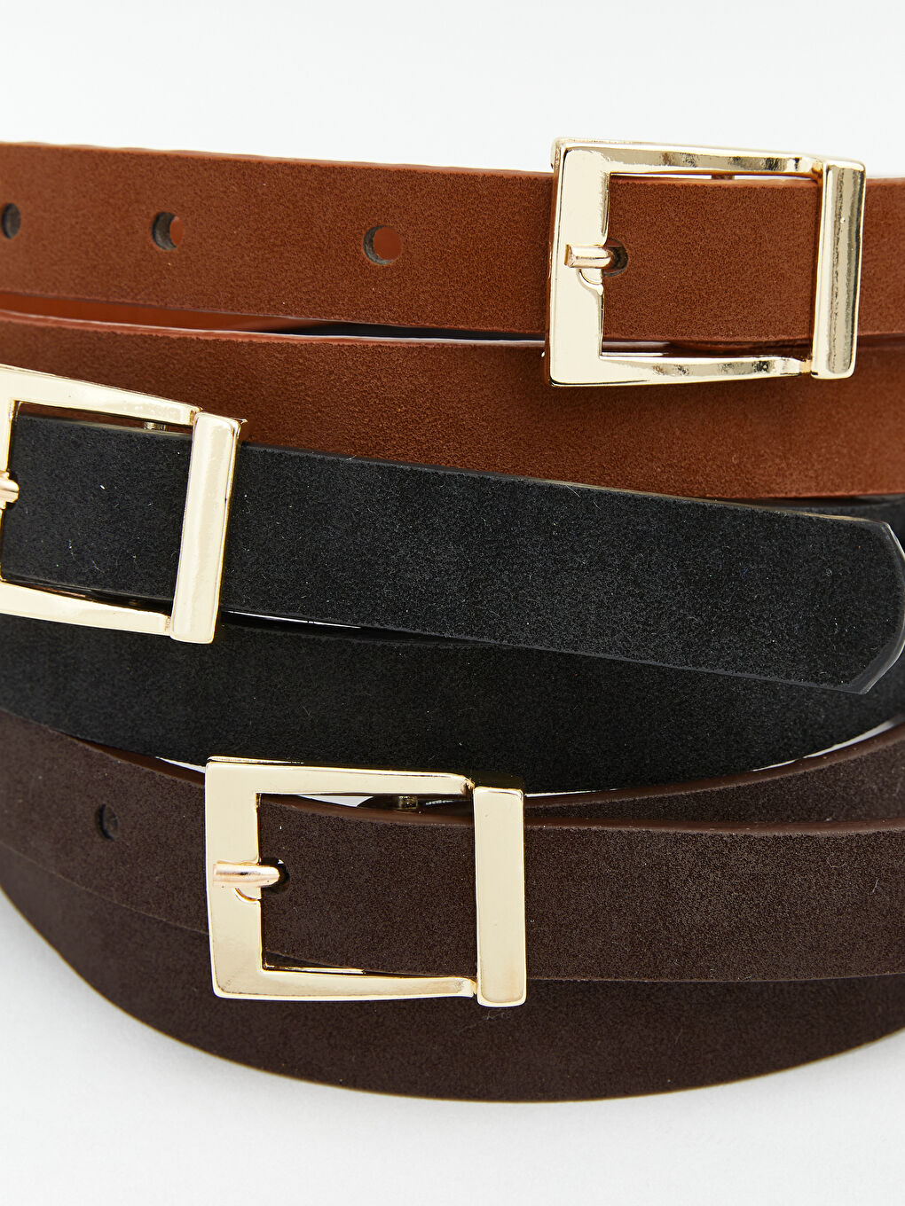 Kahverengi Süet Görünümlü Kadın Kemer 3'lü-4