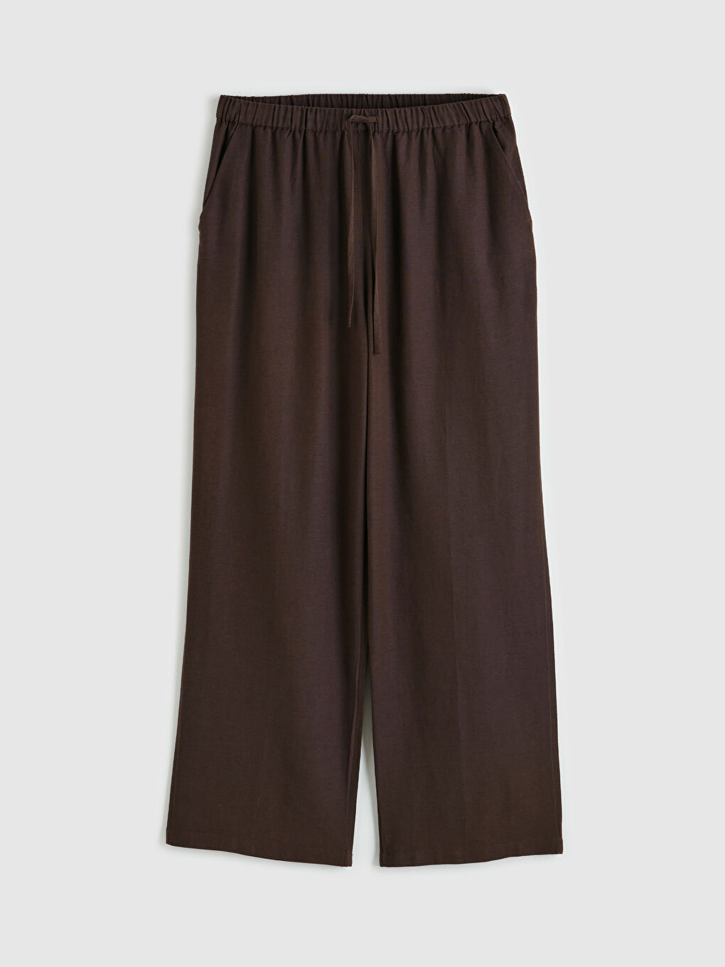 Pantaloni Femeie din Amestec de In cu Talie Elastică-4