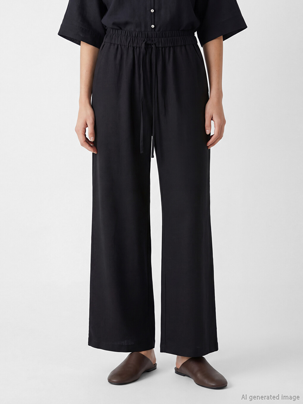 Elastic Waist Linen Blend Women's Trousers-1