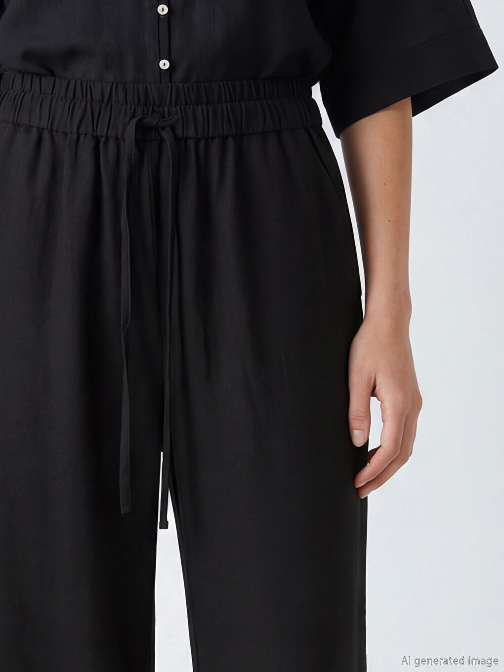 Elastic Waist Linen Blend Women's Trousers-2