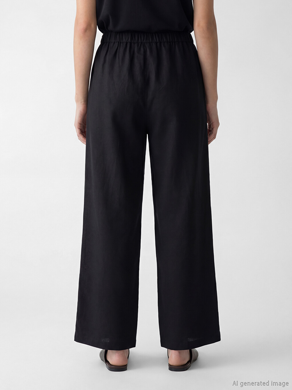 Elastic Waist Linen Blend Women's Trousers-3
