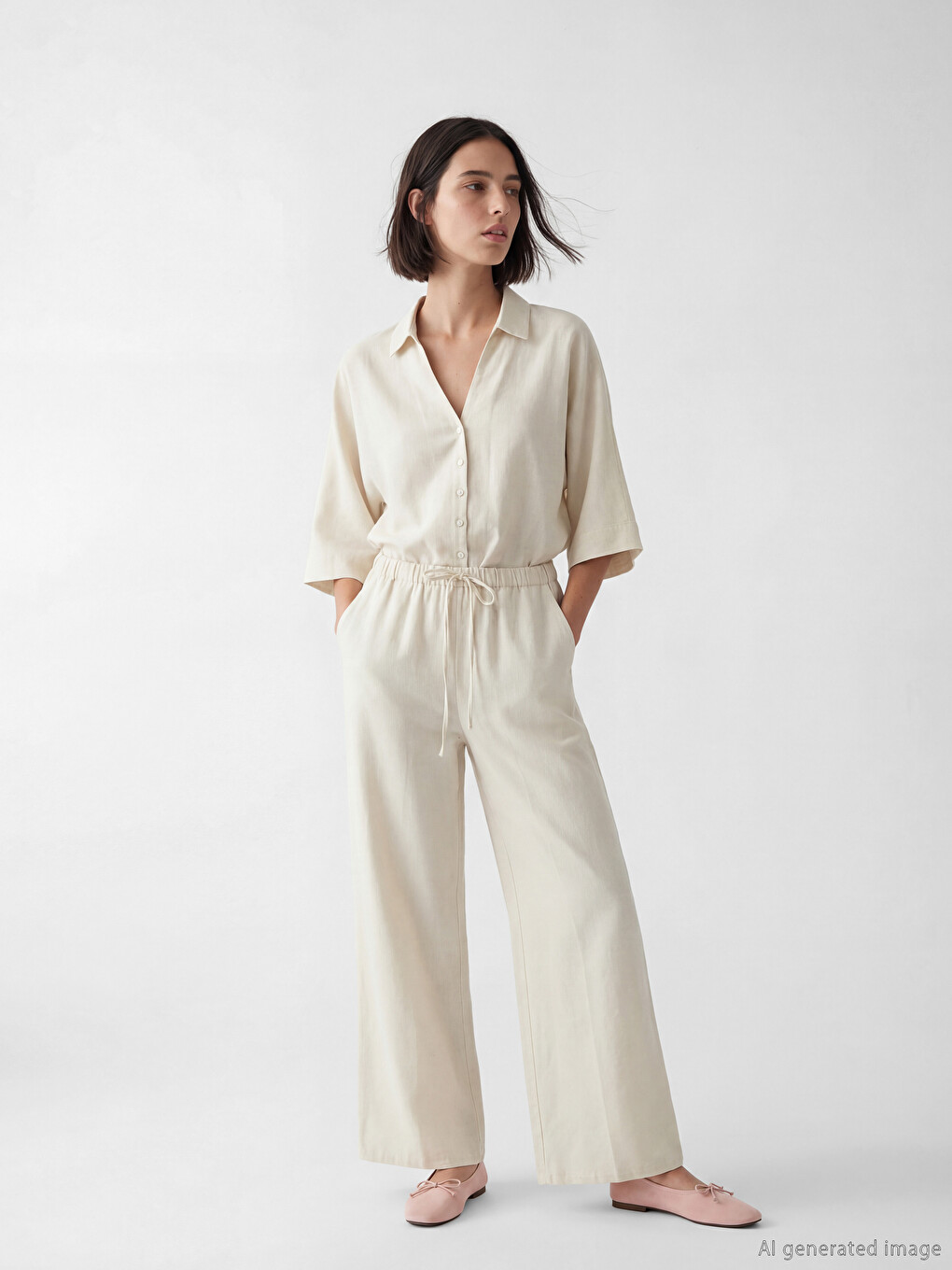 Elastic Waist Linen Blend Women's Trousers