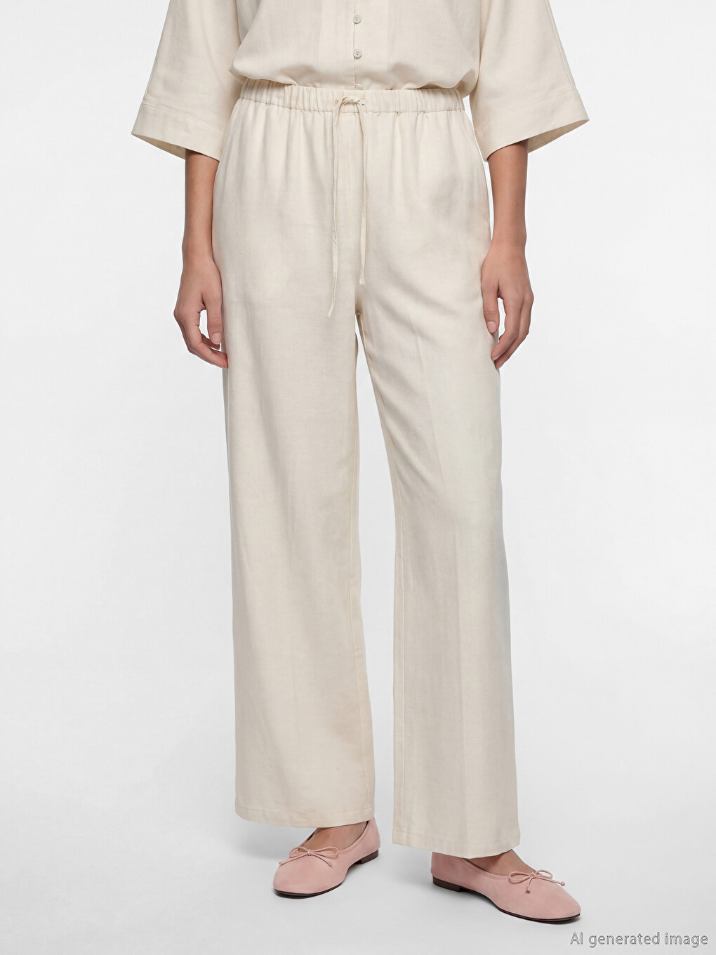 Elastic Waist Linen Blend Women's Trousers-1